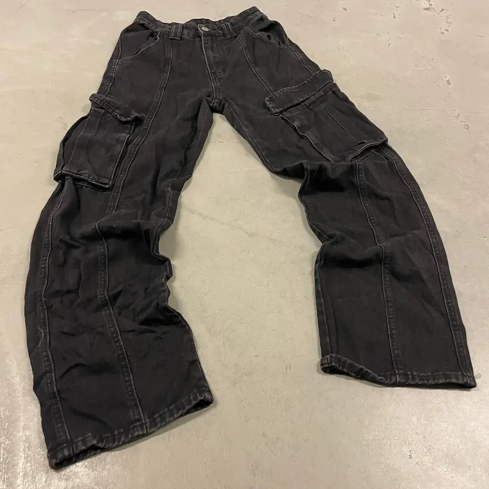 vintage black baggy cargo pants 25x30